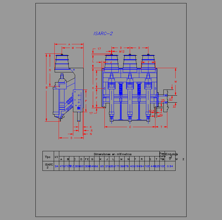 Bloque Autocad Interruptor-seccionador con fusibles ISARC-2.(Planta).
